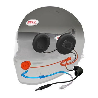Bell GT6 RD 4C helmet illustration showing integrated radio, hydration, ear cups, and microphone layout